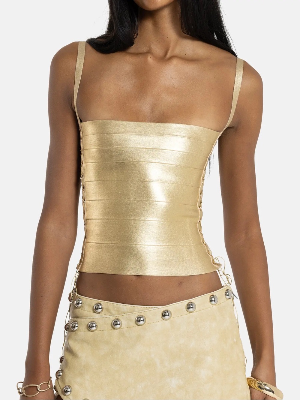 Jaded London Metallic Gold Lace-Up Bandage Mini Top
